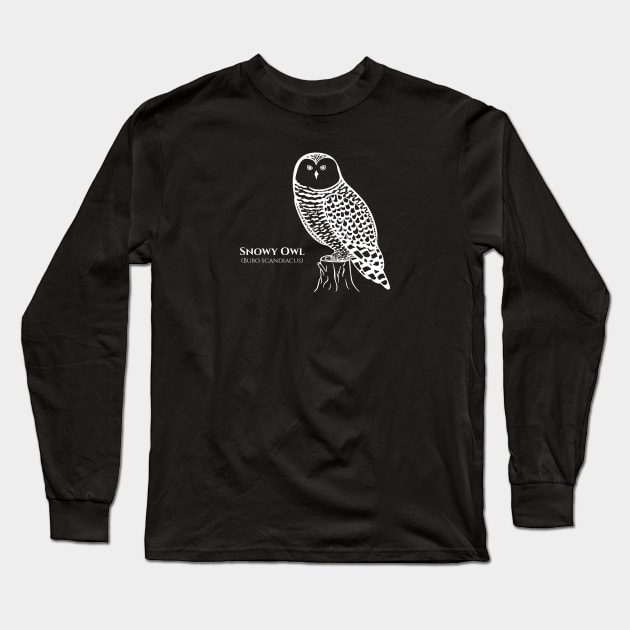 Snowy Owl with Common and Scientific Names - owl lovers bird design Long Sleeve T-Shirt by Green Paladin